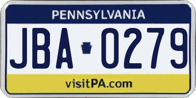 PA license plate JBA0279