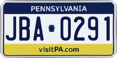 PA license plate JBA0291