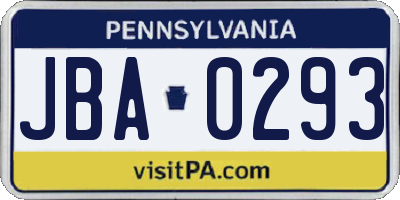 PA license plate JBA0293