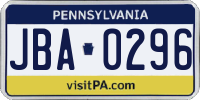 PA license plate JBA0296