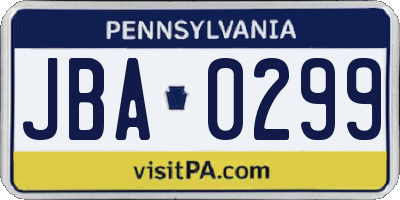 PA license plate JBA0299