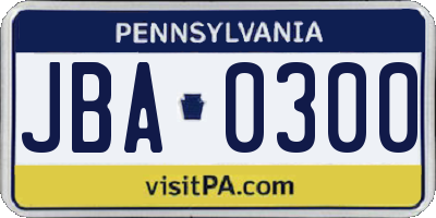 PA license plate JBA0300