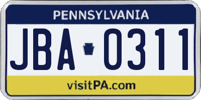PA license plate JBA0311