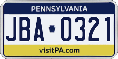 PA license plate JBA0321