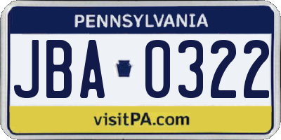 PA license plate JBA0322