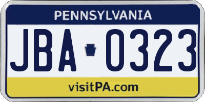 PA license plate JBA0323