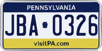PA license plate JBA0326