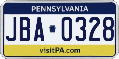 PA license plate JBA0328