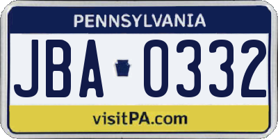 PA license plate JBA0332