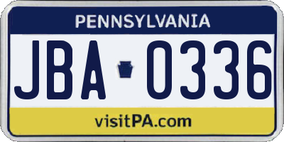 PA license plate JBA0336