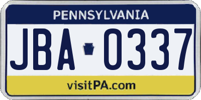 PA license plate JBA0337