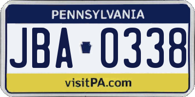 PA license plate JBA0338