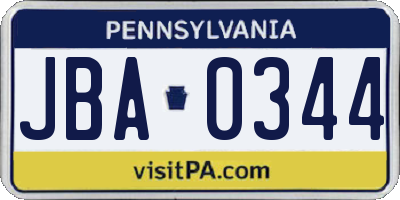 PA license plate JBA0344