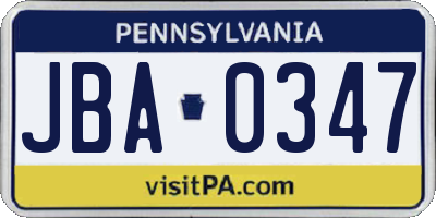 PA license plate JBA0347