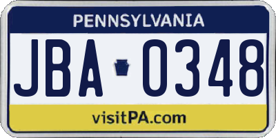 PA license plate JBA0348