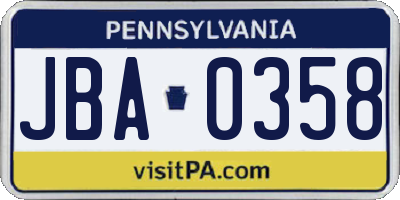 PA license plate JBA0358