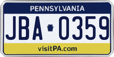 PA license plate JBA0359