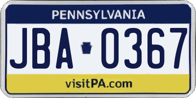 PA license plate JBA0367