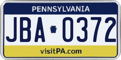 PA license plate JBA0372