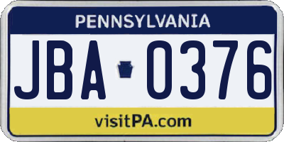 PA license plate JBA0376