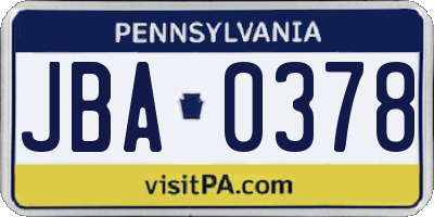 PA license plate JBA0378