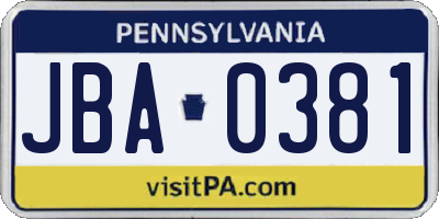 PA license plate JBA0381