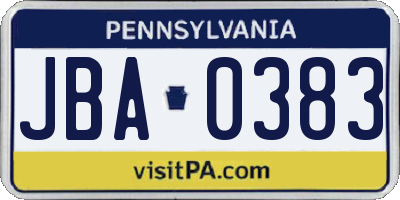 PA license plate JBA0383