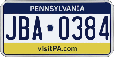 PA license plate JBA0384
