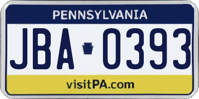 PA license plate JBA0393