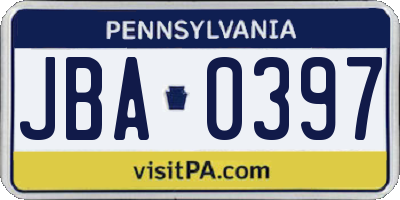 PA license plate JBA0397