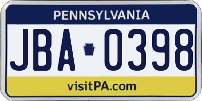 PA license plate JBA0398