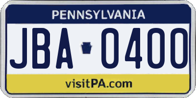 PA license plate JBA0400