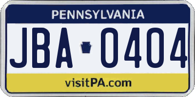 PA license plate JBA0404