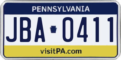 PA license plate JBA0411