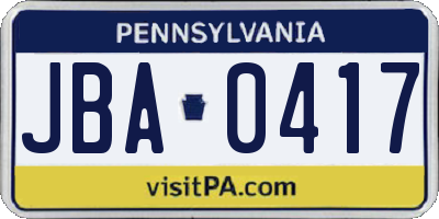 PA license plate JBA0417