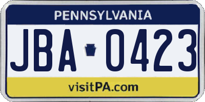 PA license plate JBA0423