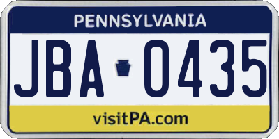 PA license plate JBA0435