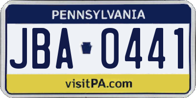 PA license plate JBA0441