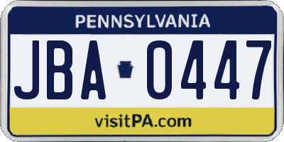 PA license plate JBA0447
