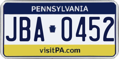 PA license plate JBA0452