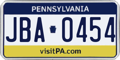 PA license plate JBA0454