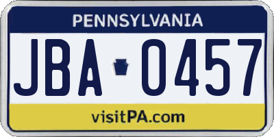 PA license plate JBA0457