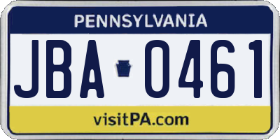 PA license plate JBA0461