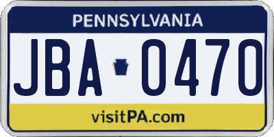 PA license plate JBA0470