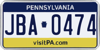 PA license plate JBA0474