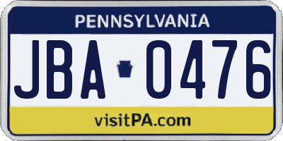 PA license plate JBA0476