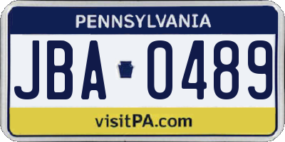 PA license plate JBA0489