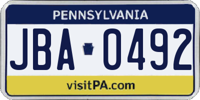 PA license plate JBA0492