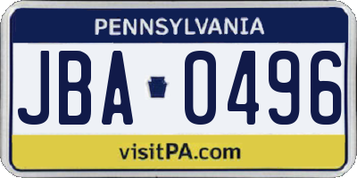 PA license plate JBA0496