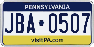 PA license plate JBA0507